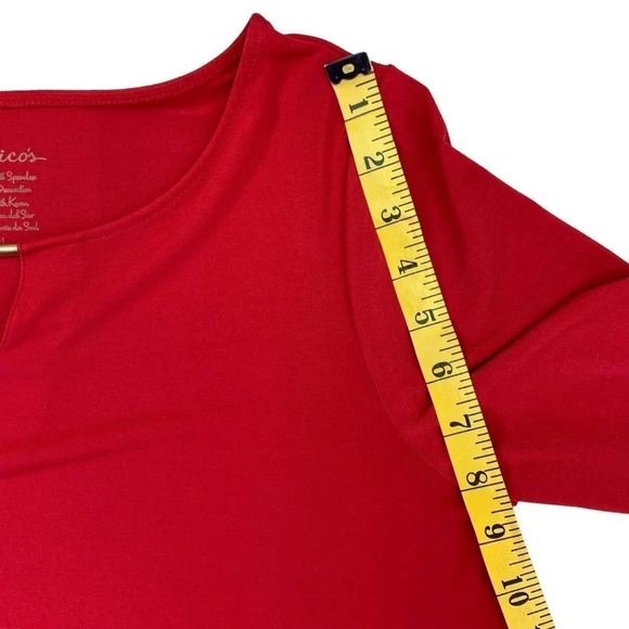 Chico's Casual Jersey Tops Blouse Women Size M Red Pullover Metal Keyhole Neck - Picture 12 of 16